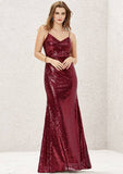 Long/Floor-Length Sequined Bridesmaid Dress, Sheath/Column Cut, Sweetheart Neckline, Sleeveless, With Pleating BM bride