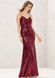 Long/Floor-Length Sequined Bridesmaid Dress, Sheath/Column Cut, Sweetheart Neckline, Sleeveless, With Pleating BM bride