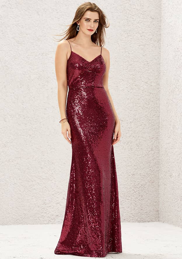 Long/Floor-Length Sequined Bridesmaid Dress, Sheath/Column Cut, Sweetheart Neckline, Sleeveless, With Pleating BM bride