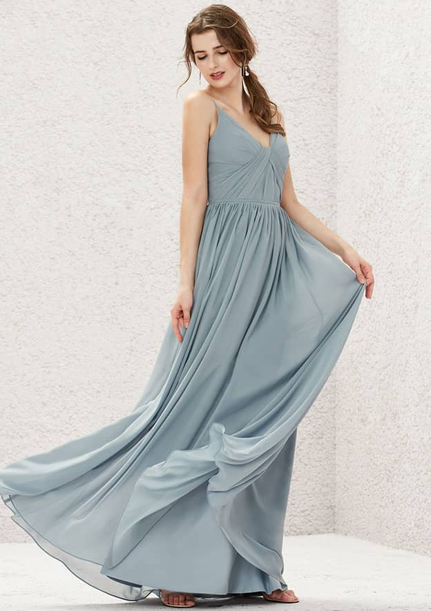 A-Line Floor-Length Sleeveless Chiffon Bridesmaid Dress, V-Neck With Pleats