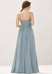 A-Line Floor-Length Sleeveless Chiffon Bridesmaid Dress, V-Neck With Pleats