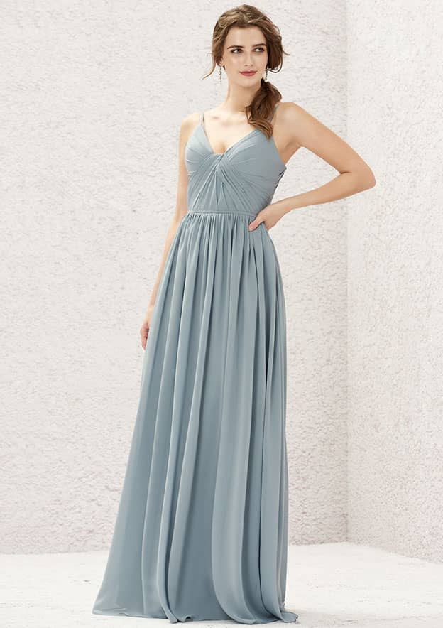 A-Line Floor-Length Sleeveless Chiffon Bridesmaid Dress, V-Neck With Pleats