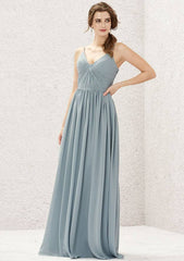 A-Line Floor-Length Sleeveless Chiffon Bridesmaid Dress, V-Neck With Pleats