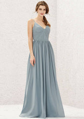 A-Line Floor-Length Sleeveless Chiffon Bridesmaid Dress, V-Neck With Pleats