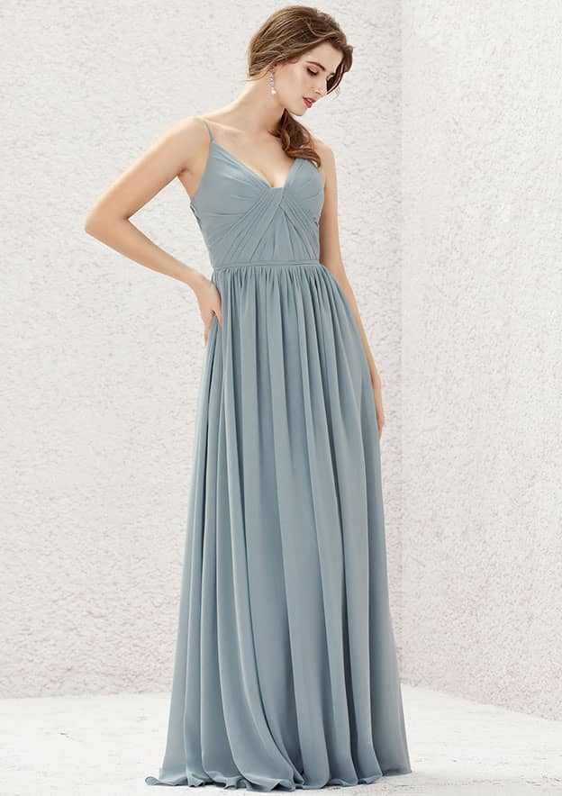 A-Line Floor-Length Sleeveless Chiffon Bridesmaid Dress, V-Neck With Pleats