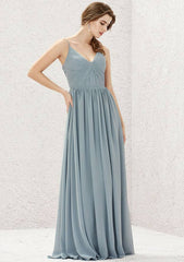 A-Line Floor-Length Sleeveless Chiffon Bridesmaid Dress, V-Neck With Pleats