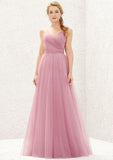 Long/Floor-Length Tulle Bridesmaid Dress, Princess A-Line Cut, Sweetheart Neckline, Sleeveless, With Pleating BM bride