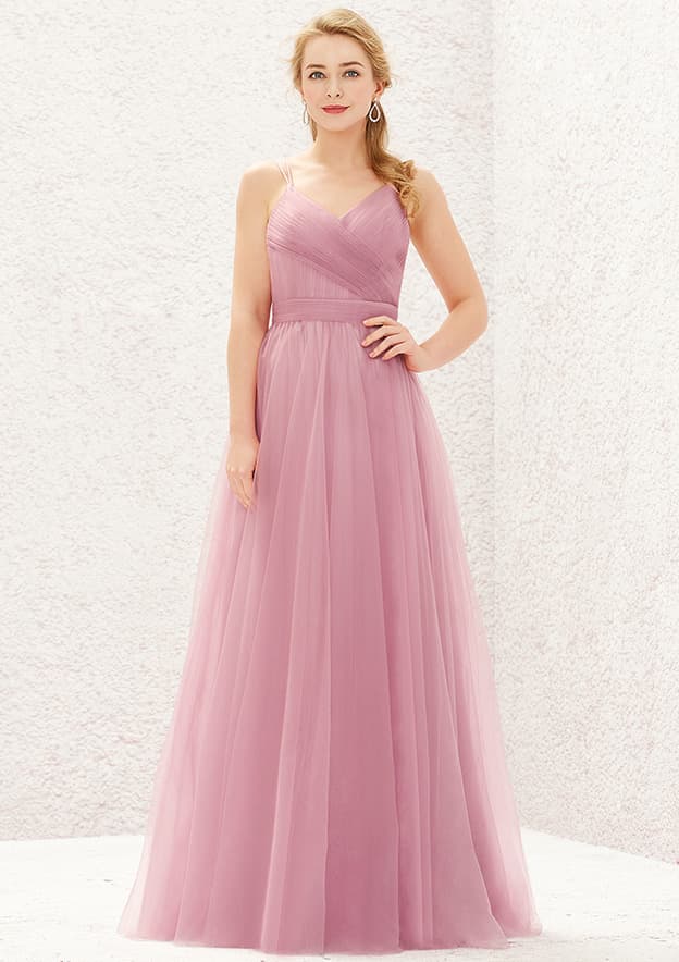 Long/Floor-Length Tulle Bridesmaid Dress, Princess A-Line Cut, Sweetheart Neckline, Sleeveless, With Pleating BM bride