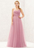 Long/Floor-Length Tulle Bridesmaid Dress, Princess A-Line Cut, Sweetheart Neckline, Sleeveless, With Pleating BM bride