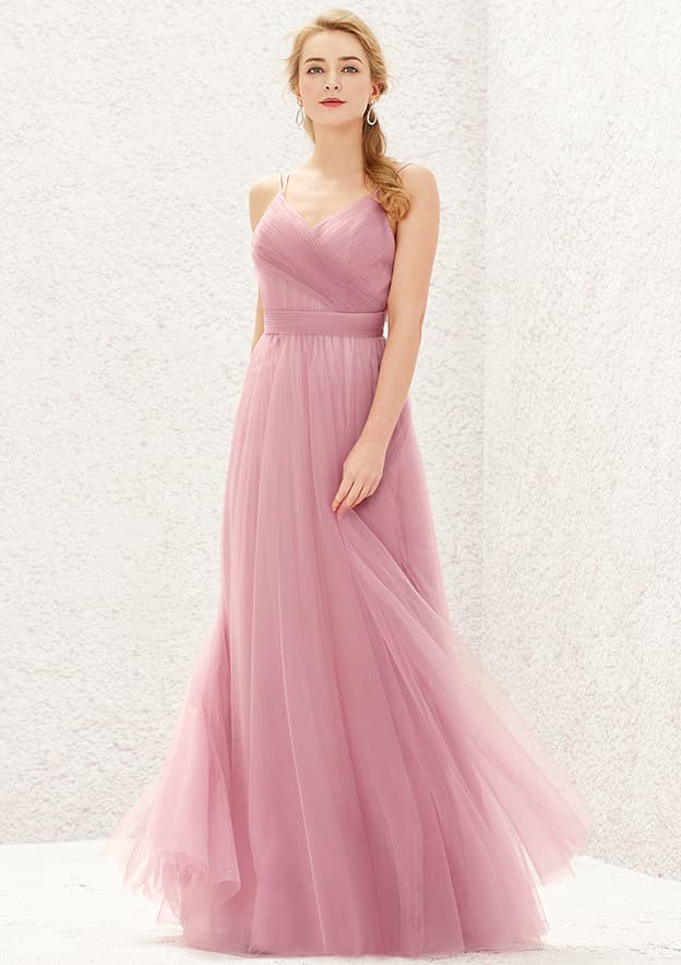 Long/Floor-Length Tulle Bridesmaid Dress, Princess A-Line Cut, Sweetheart Neckline, Sleeveless, With Pleating BM bride