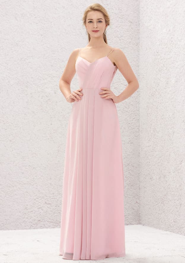 A-Line Sweetheart Floor-Length Sleeveless Chiffon Bridesmaid Dress With Pleats