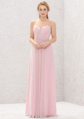 A-Line Sweetheart Floor-Length Sleeveless Chiffon Bridesmaid Dress With Pleats