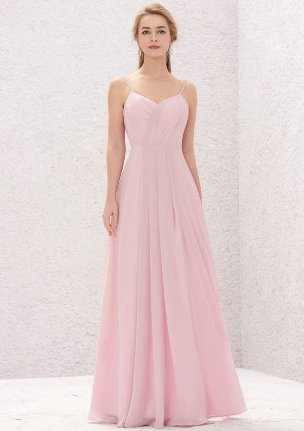 A-Line Sweetheart Floor-Length Sleeveless Chiffon Bridesmaid Dress With Pleats