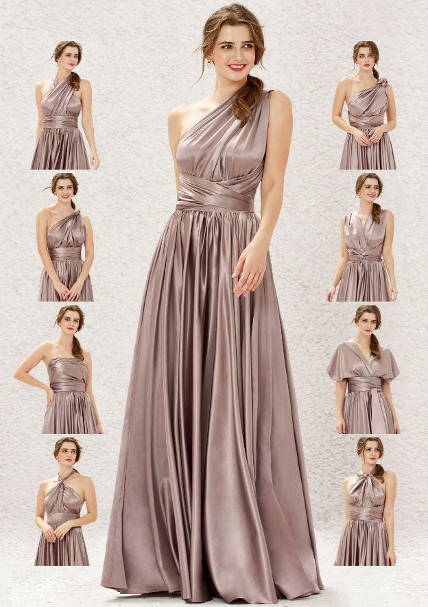 A-Line Floor-Length Sleeveless Charmeuse Bridesmaid Dress With Pleated Bandage