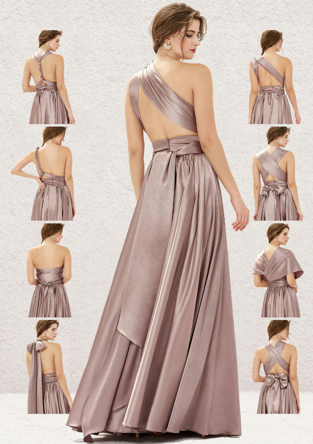 A-Line Floor-Length Sleeveless Charmeuse Bridesmaid Dress With Pleated Bandage