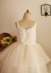 Tea-Length Lace Dress with Stylish Bowknot - A-line/Princess Scoop Neck Flower Girl Dress