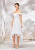 Charming Off-the-Shoulder Sleeveless Asymmetrical Lace Wedding Dress in A-Line/Princess Fit BM bride