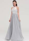 Floor-Length Chiffon Bridesmaid Dress, A-Line/Princess Cut, Scoop Neck, Sleeveless, With Lace Design BM bride