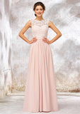 Floor-Length Chiffon Sexy Bridesmaid Dress, A-Line/Princess Cut, Scoop Neck, Sleeveless, With Lace BM bride