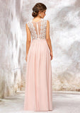 Floor-Length Chiffon Sexy Bridesmaid Dress, A-Line/Princess Cut, Scoop Neck, Sleeveless, With Lace BM bride