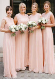 Long/Floor-Length Chiffon Bridesmaid Dress, A-Line/Princess Cut, Scoop Neck, Sleeveless, With Pleated BM bride