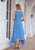 Asymmetrical Chiffon Mother of the Bride Dress with Jacket, Sleeveless V Neck A-line BM bride