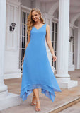 Asymmetrical Chiffon Mother of the Bride Dress with Jacket, Sleeveless V Neck A-line BM bride