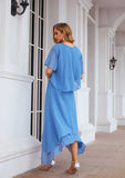 Asymmetrical Chiffon Mother of the Bride Dress with Jacket, Sleeveless V Neck A-line BM bride