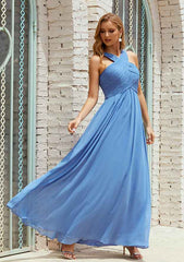 Bridesmaid Dress A-line Empire Halter Sleeveless Chiffon Long/Floor-Length with Pleated