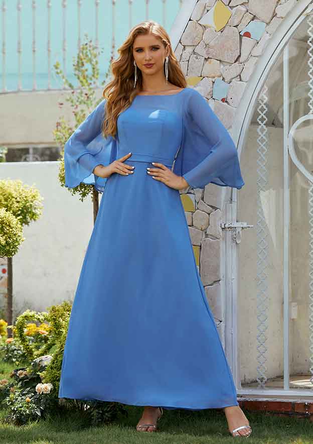 A-line Scoop Neck 3/4 Sleeve Chiffon Long/Floor-Length Mother of the Bride Dress