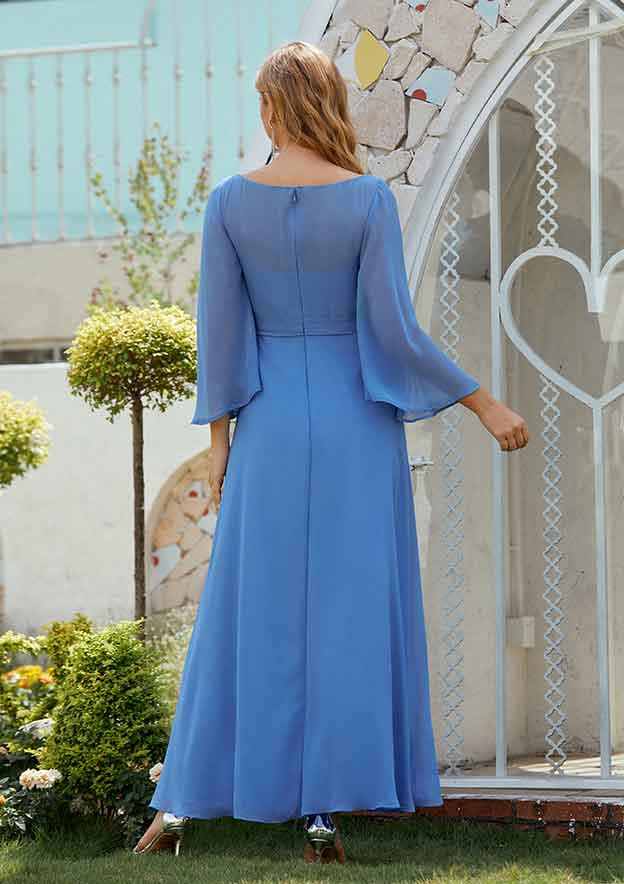 A-line Scoop Neck 3/4 Sleeve Chiffon Long/Floor-Length Mother of the Bride Dress