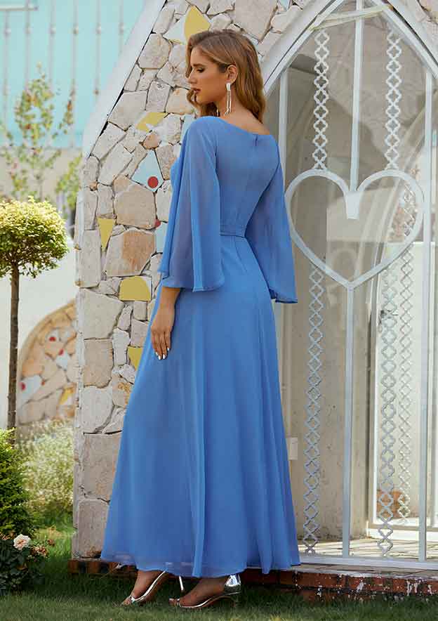 A-line Scoop Neck 3/4 Sleeve Chiffon Long/Floor-Length Mother of the Bride Dress