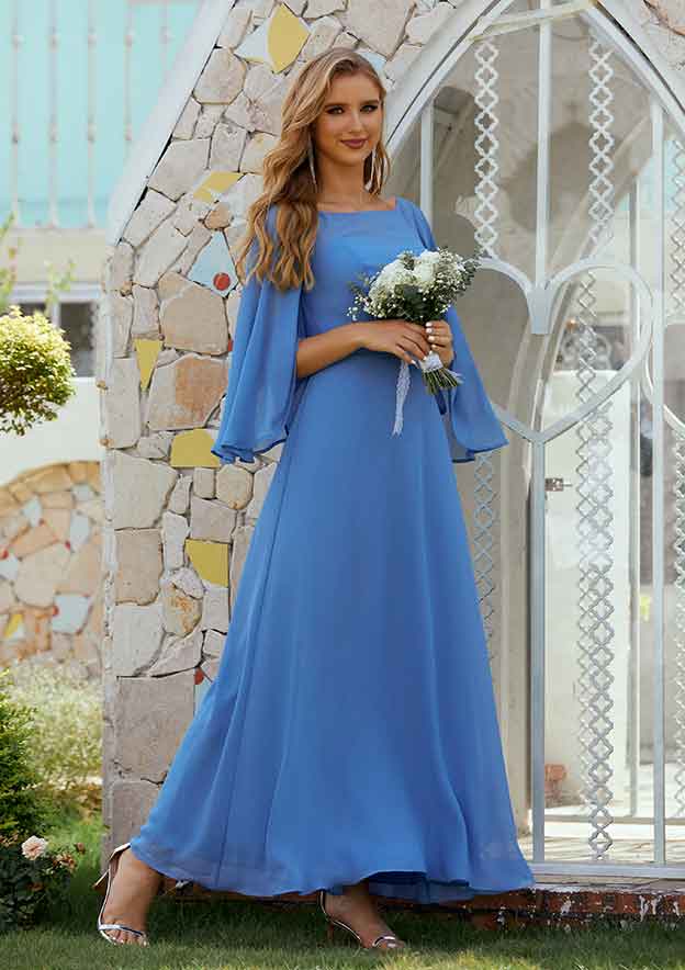 A-line Scoop Neck 3/4 Sleeve Chiffon Long/Floor-Length Mother of the Bride Dress