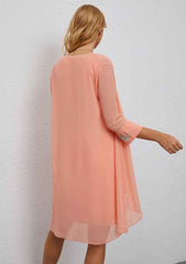 A-line Scoop Neck Chiffon Knee-Length Mother of the Bride Dress with Embroidery and Long Sleeves Jacket