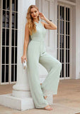 Long/Floor-Length Chiffon Wedding Party Dress, Jumpsuit/Pantsuit Style, Halter Neck, Sleeveless, With Pleated BM bride