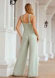 Long/Floor-Length Chiffon Wedding Party Dress, Jumpsuit/Pantsuit Style, Halter Neck, Sleeveless, With Pleated BM bride