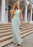 Long/Floor-Length Chiffon Bridesmaid Dress, A-Line Bateau Style, Sleeveless, With Ruffles And Pleated BM bride