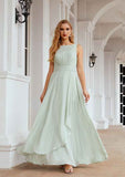 Long/Floor-Length Chiffon Bridesmaid Dress, A-Line Bateau Style, Sleeveless, With Ruffles And Pleated BM bride