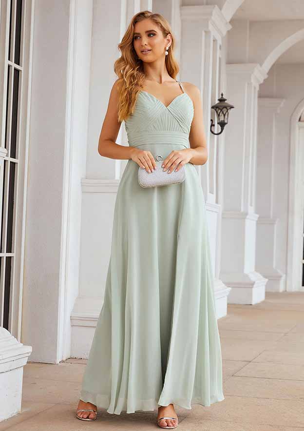 A-Line Sweetheart Floor-Length Sleeveless Chiffon Bridesmaid Dress With Pleats And Split