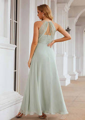 A-Line Sweetheart Floor-Length Sleeveless Chiffon Bridesmaid Dress With Pleats And Split