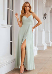 A-Line Sweetheart Floor-Length Sleeveless Chiffon Bridesmaid Dress With Pleats And Split