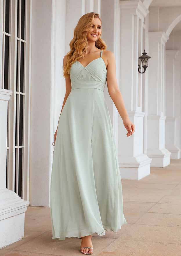 A-Line Sweetheart Floor-Length Sleeveless Chiffon Bridesmaid Dress With Pleats And Split