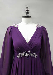 Sheath/Column Empire Long/Floor-Length Chiffon Mother of the Bride Dress with Beading Embroidery