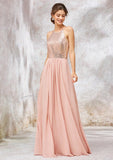 Long/Floor-Length Chiffon Bridesmaid Dress, Scoop Neck, Sleeveless, Sequined, With Sequin Detail BM bride