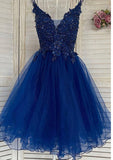 Radiant A-Line V-Neck Sleeveless Tulle Mini Homecoming Dress With Appliqued Beading And Sequins BM bride