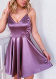 Stylish A-Line V-Neck Sleeveless Charmeuse Mini Homecoming Dress BM bride