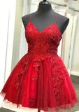 Charming A-Line V-Neck Sleeveless Lace Tulle Mini Homecoming Dress With Beading BM bride