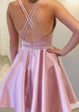 Chic A-Line Bateau Sleeveless Satin Mini Homecoming Dress With Beading BM bride