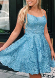 Chic A-Line Scoop Neck Sleeveless Lace Mini Homecoming Dress BM bride