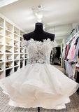 Fancy A-Line Off-The-Shoulder Sleeveless Organza Mini Homecoming Dress With Appliqued Beading Lace BM bride